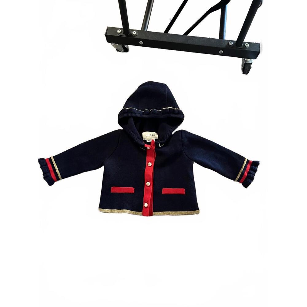 Gucci Girls Size 3 months Hooded Jacket with Red and Gold Trim